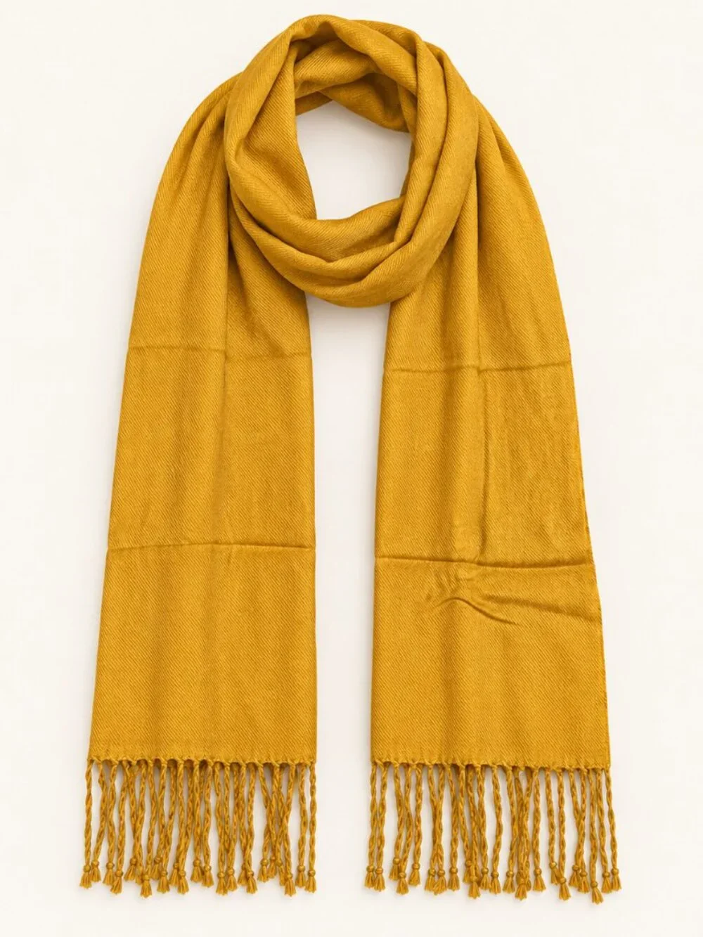 Mustard Golden Yellow Pashmina-Label Fringe Scarf Wrap
